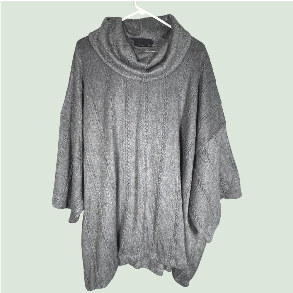 Lane Bryant Women's 22/24 Gray Cable Knit Cowl Neck Tunic Sweater Oversized Plus